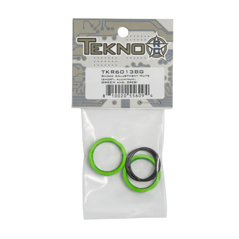 TKR6013BG – Shock Adjustment Nuts (short, aluminum, GREEN ano, 2pcs)