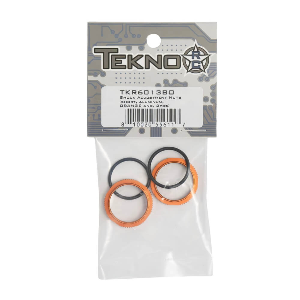 TKR6013BO – Shock Adjustment Nuts (short, aluminum, ORANGE ano, 2pcs)