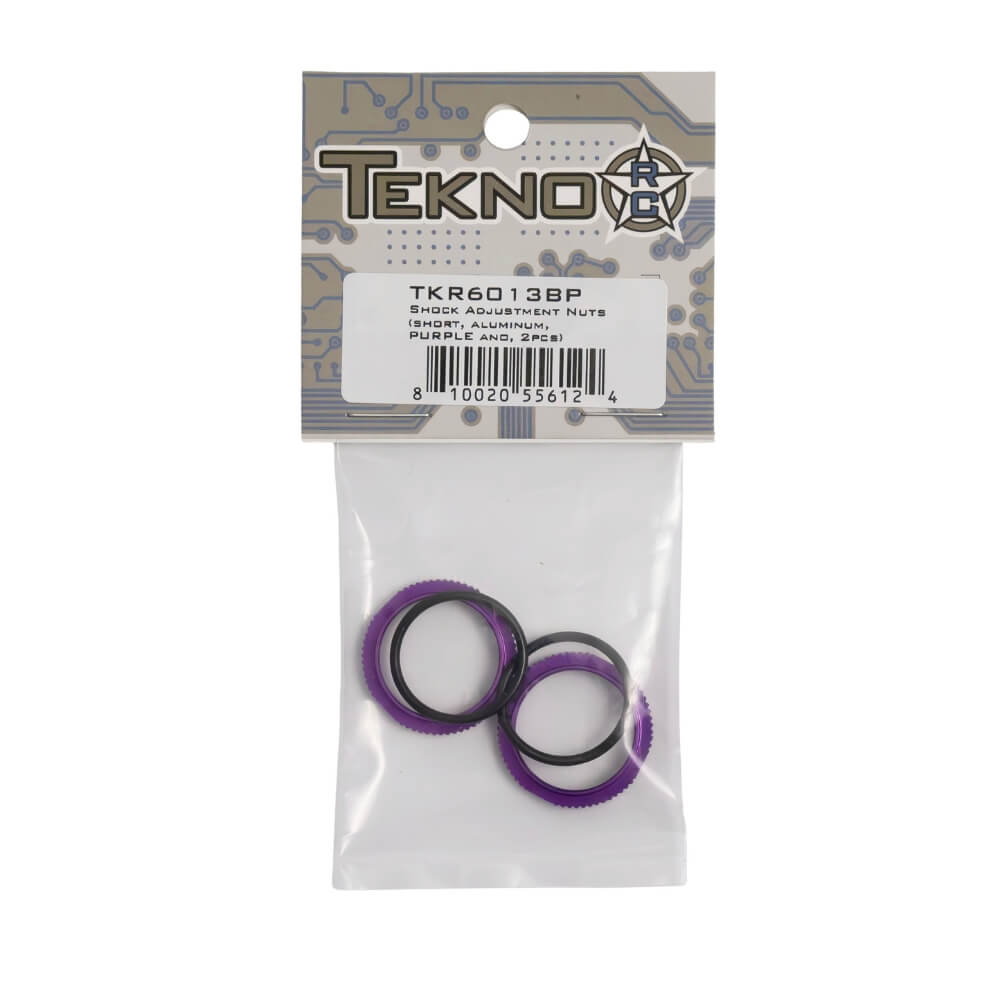 TKR6013BP – Shock Adjustment Nuts (short, aluminum, PURPLE ano, 2pcs)