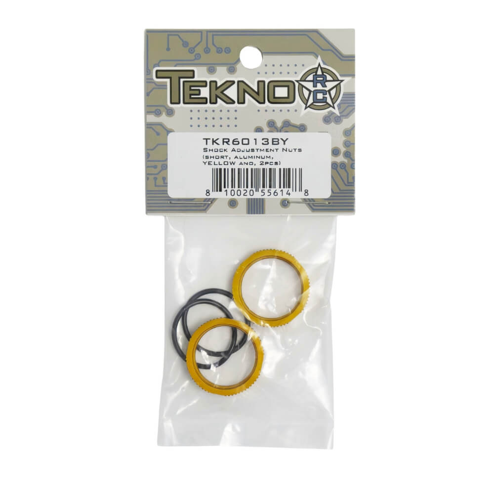 TKR6013BY – Shock Adjustment Nuts (short, aluminum, YELLOW ano, 2pcs)