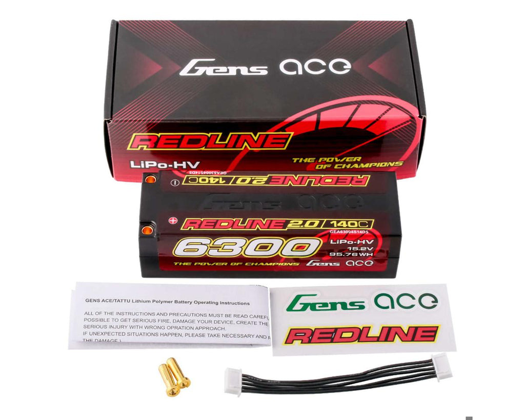 Gens Ace Redline 2.0 4S LiHV Battery 140C (15.2V/6300mAh) w/5.0mm bullet image 2