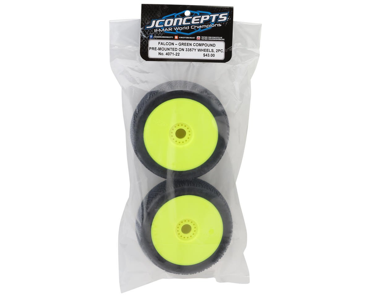 JConcepts Falcon Pre-Mounted 1/8th Buggy Tires (2) (Green) image 6