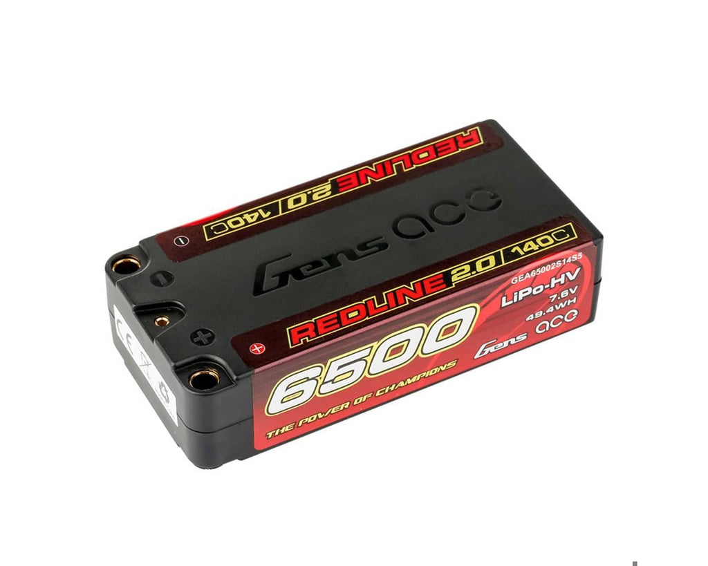 Gens Ace Redline 2.0 2S Shorty LiHV Battery 140C (7.6V/6500mAh) w/5mm Bullets